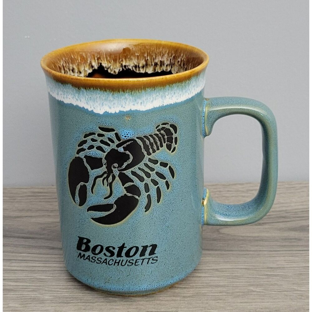 A‎ GiftCorp Boston MA Souvenir Rustic Glazed Stoneware Coffee Mug Lobster Design
